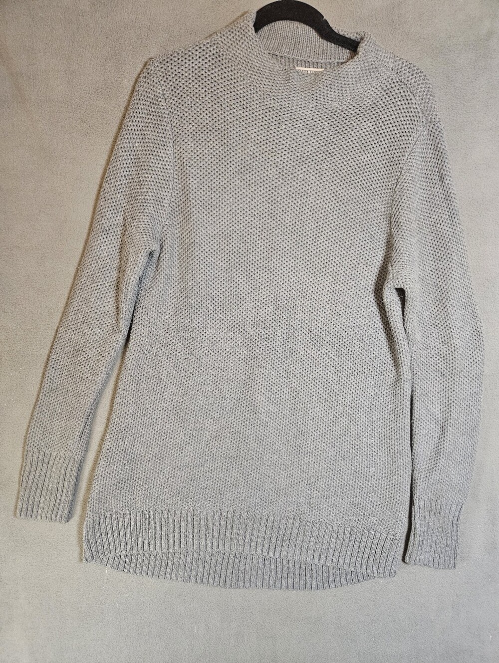 Duluth Trading Womens Large Sweater Chunky Cotton Knit Mockneck Gray Tunic